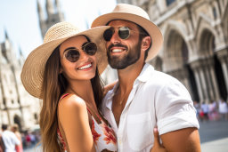 un homme et une femme portant des lunettes de soleil et un chapeau