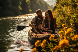 un hombre y una mujer en canoa