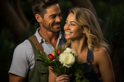 Un homme et une femme tenant des fleurs