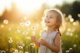 Child in a Flower Field at Sunset