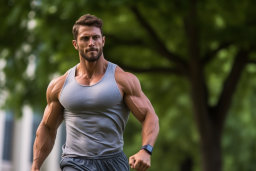 Muscular Man Jogging in the Park
