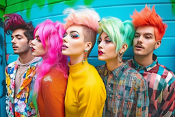 un gruppo di persone con capelli colorati