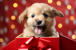 Un cachorro en una caja de regalo