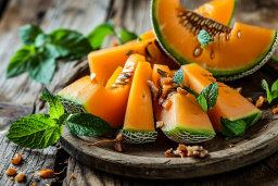 Sliced Melon with Mint and Seeds