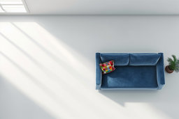 Minimalistic Blue Sofa and Plant