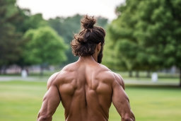 Man with Muscular Back Facing Park