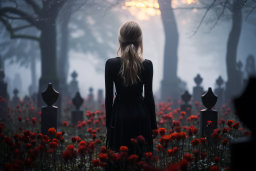 une femme dans un cimetière