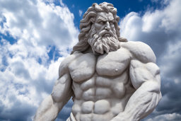 Statue of a Muscular Figure Against Sky