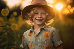 egy gyerek, aki kalapot és inget visel