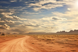 una strada sterrata attraverso un deserto