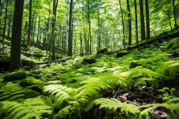 Verdant Forest Floor Covered in Ferns