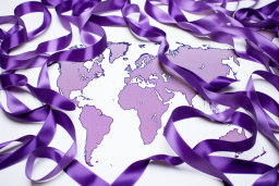 Purple Ribbons on World Map