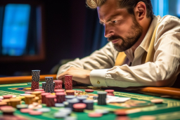 Un uomo che gioca a poker in un casinò