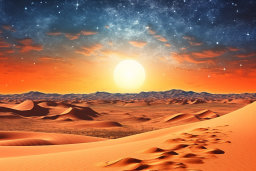 un désert avec un coucher de soleil