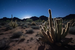 Desert Night with Illuminated Cacti