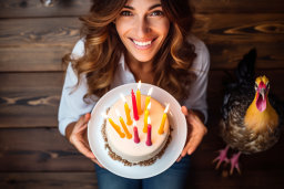 a woman holding a cake with candles