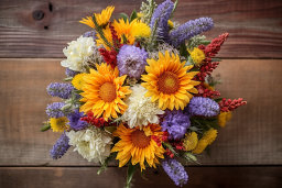 Vibrant Bouquet on Wooden Background