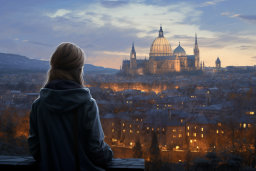 Contemplative Woman Overlooking a Historic Cityscape
