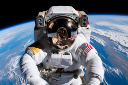 un astronaute dans l'espace avec un casque réfléchissant