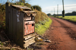 a wooden box on a dirt road