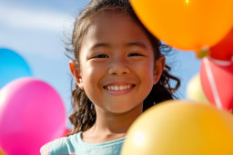 a young girl smiling with balloons