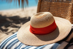 a straw hat on a chair