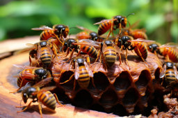 a group of bees on a honeycomb