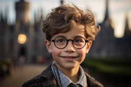 un garçon portant des lunettes et souriant