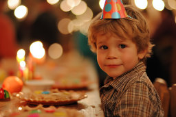 a child wearing a party hat