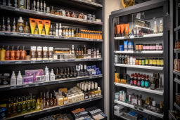 shelves of a store with shelves of products