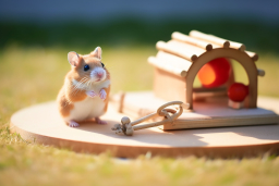 une souris debout sur un jouet en bois
