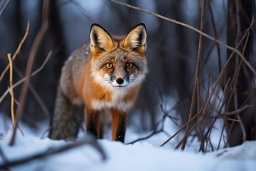 a fox standing in the snow