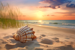 Seashell on the Beach at Sunset