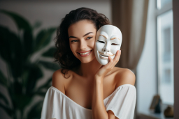 Une femme tenant un masque