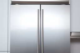 a close-up of a double door refrigerator