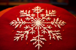Embroidered Snowflake on Red Fabric