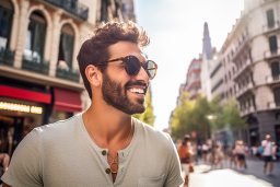 Un homme souriant dans des lunettes de soleil