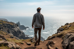a man walking on a rocky cliff