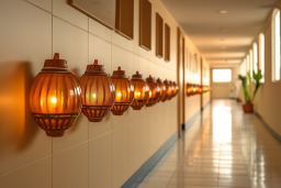 Une rangée de lanternes sur un mur