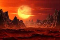 Red Alien Landscape with Giant Moon