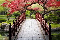 Tranquil Bridge in Japanese Garden