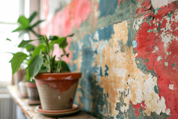 Potted Plants by Peeling Painted Wall