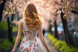 Une femme marchant sur un trottoir avec des fleurs