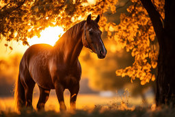 Un cavallo in piedi sotto un albero
