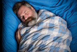 Ein Mann, der in einem Bett schläft