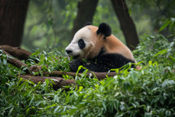 Relaxed Panda in Lush Greenery