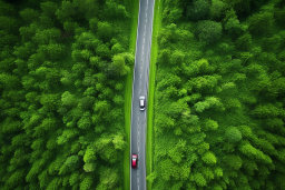 Auto su una strada con alberi con Akaka Falls State Park sullo sfondo