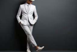 un hombre con traje y sombrero blanco