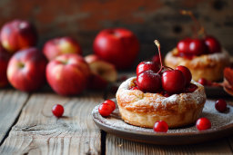 Cherry Topped Pastries on Rustic Table