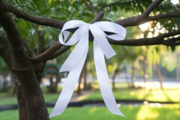 White Ribbon Tied to Tree Branch